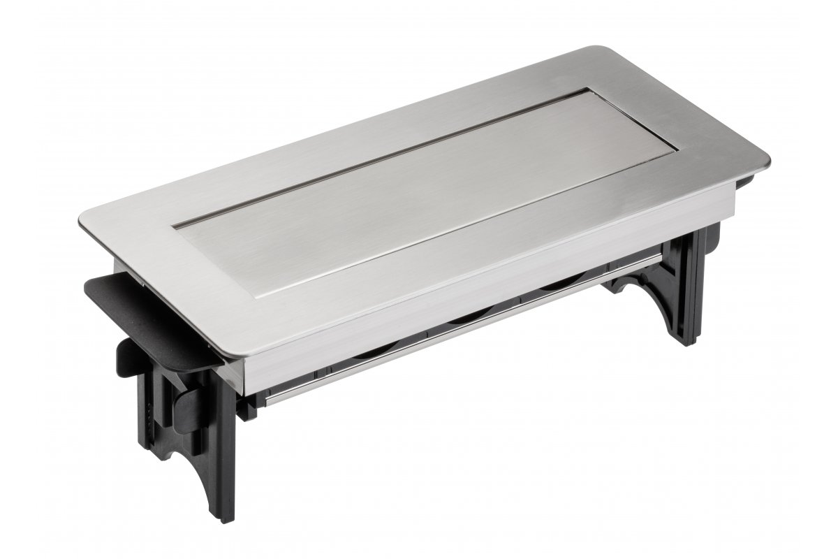 Изображение AE-PBC3GS-53BKS  Блок розеток настольный 3 розетки (SCHUKO®) без нижнего корпуса, с щёткой, алюминий - завод GTV
